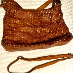 Woven leather handbag